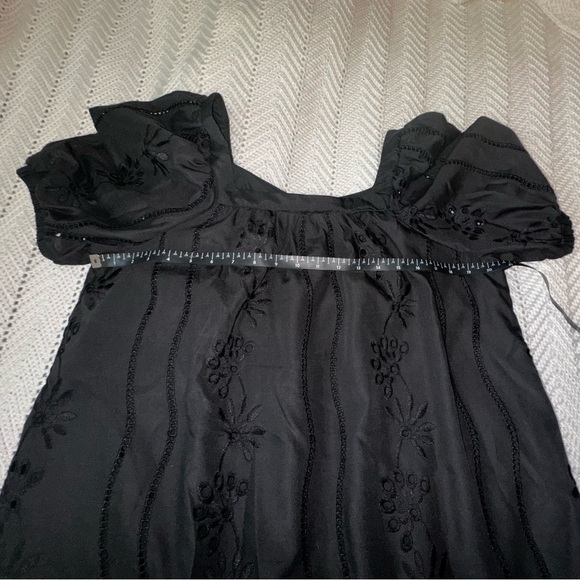 Black Eyelet Puff Sleeve Smocked Dress Large - Picture 7 of 9